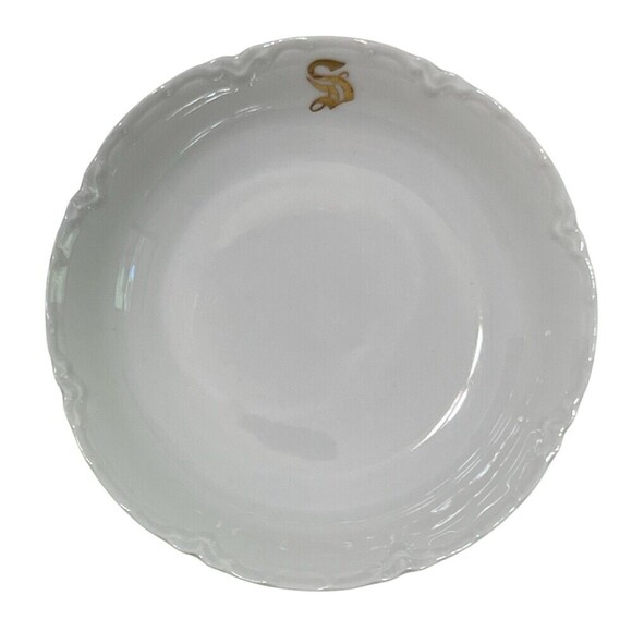 VTG HAVILAND  FRANCE SCALLOPED FRUIT DESSERT BOWL WHITE GOLD MONOGRAM "S" - Picture 2 of 7